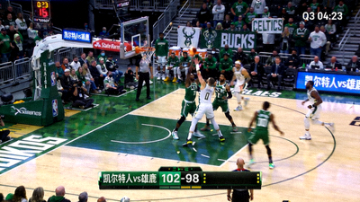 NBA凯尔特人队对阵雄鹿队比赛直播画面